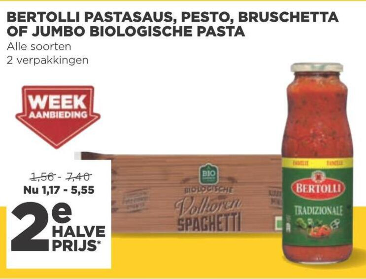 Bertolli   pastasaus, pesto folder aanbieding bij  Jumbo - details