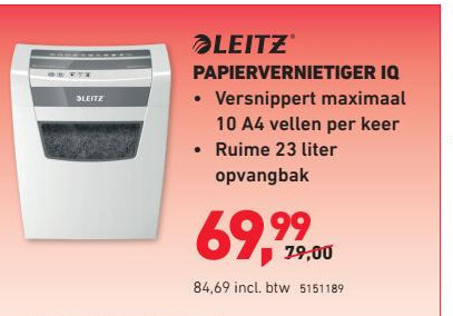 Leitz   papiervernietiger folder aanbieding bij  Office Centre - details