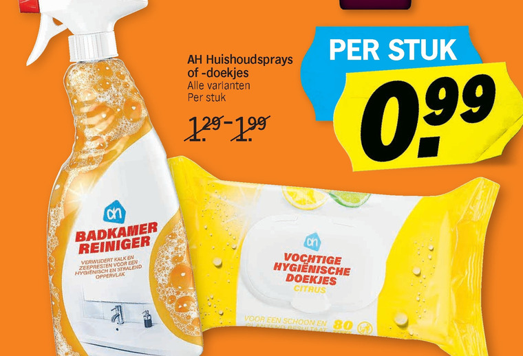 Albert Heijn Huismerk   kalkaanslagreiniger, vochtige schoonmaakdoekjes folder aanbieding bij  Albert Heijn - details