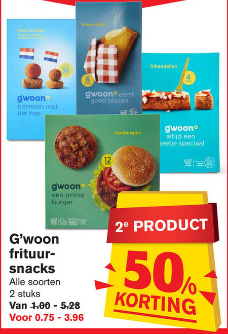 Gwoon   frikandellen, hamburger folder aanbieding bij  Hoogvliet - details