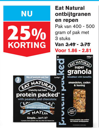 Eat Natural   mueslireep, muesli folder aanbieding bij  Hoogvliet - details