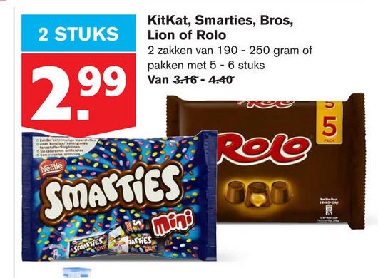 Smarties   chocoladereep, mini chocoladerepen folder aanbieding bij  Hoogvliet - details