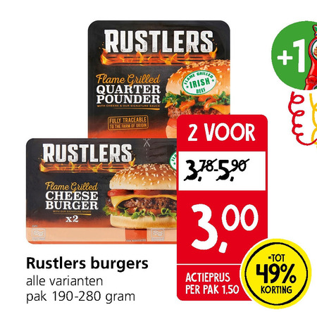 Rustler   hamburger broodje folder aanbieding bij  Jan Linders - details