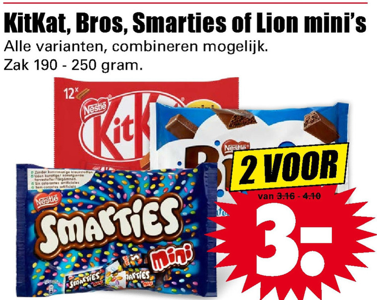 Lion   mini chocoladerepen folder aanbieding bij  Dirk - details