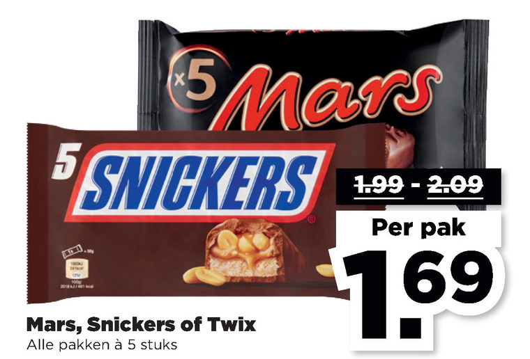 Snickers   chocoladereep folder aanbieding bij  Plus - details