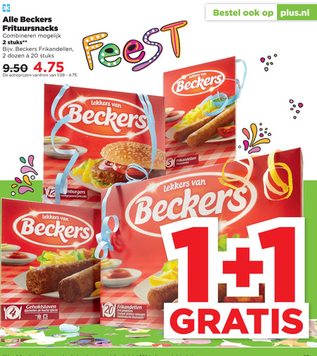 Beckers   snack, hamburger folder aanbieding bij  Plus - details