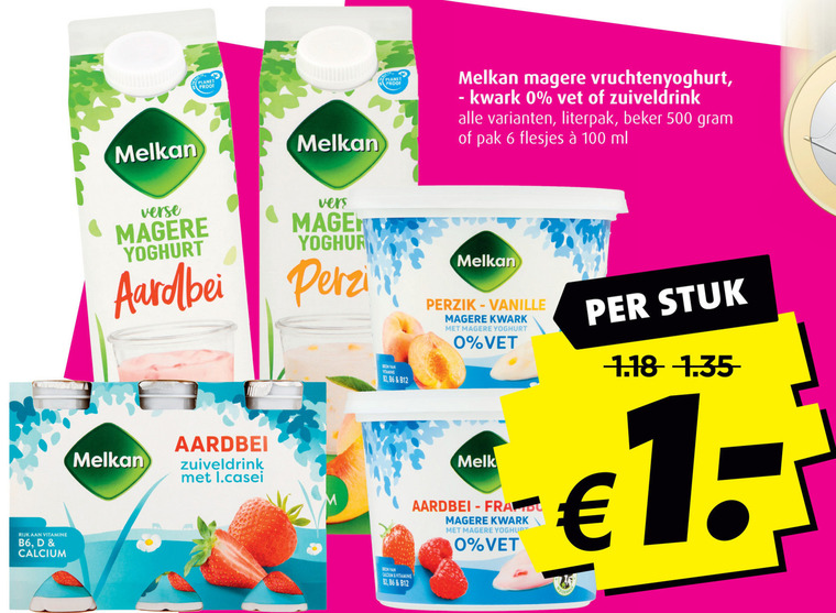 Melkan   drinkyoghurt, kwark folder aanbieding bij  Boni - details