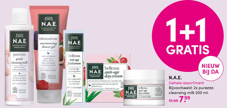 N.A.E.   dagcreme, shampoo folder aanbieding bij  DA - details