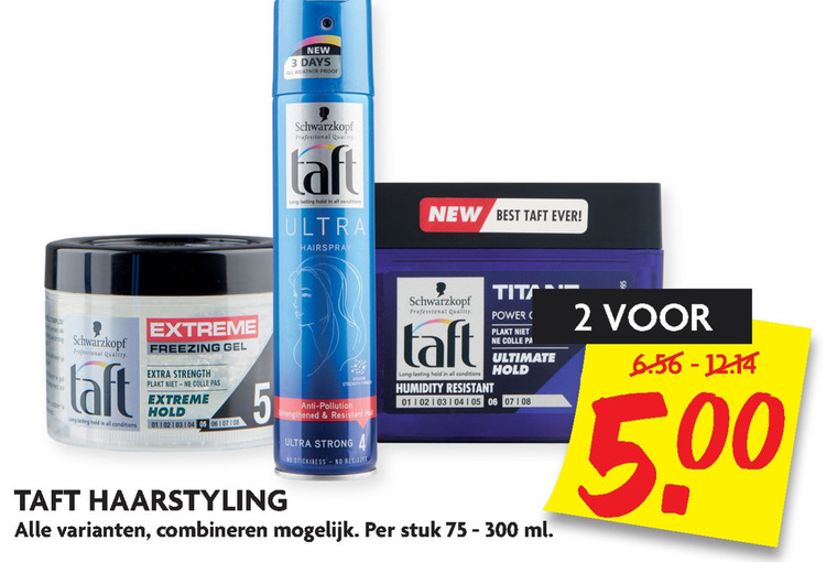 Taft   hairspray, haargel folder aanbieding bij  Dekamarkt - details