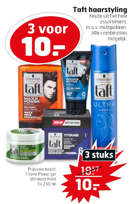 Taft   haargel, hairspray folder aanbieding bij  Trekpleister - details