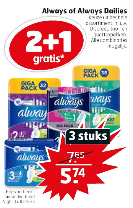 Always   maandverband, inlegkruisjes folder aanbieding bij  Trekpleister - details