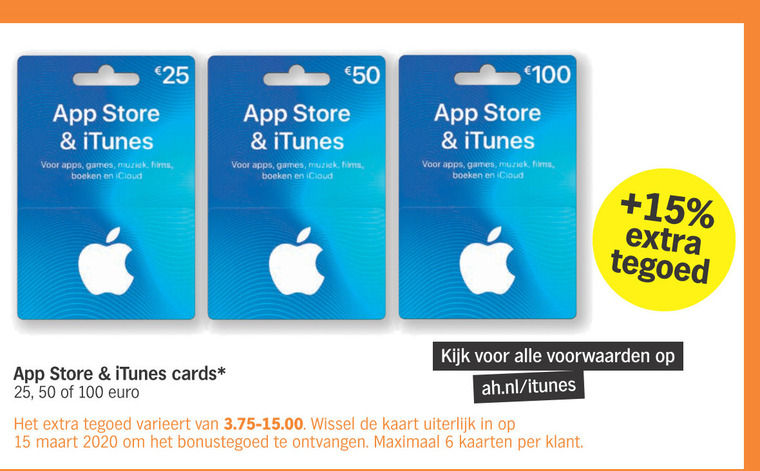 Apple   itunes kaart folder aanbieding bij  Albert Heijn - details