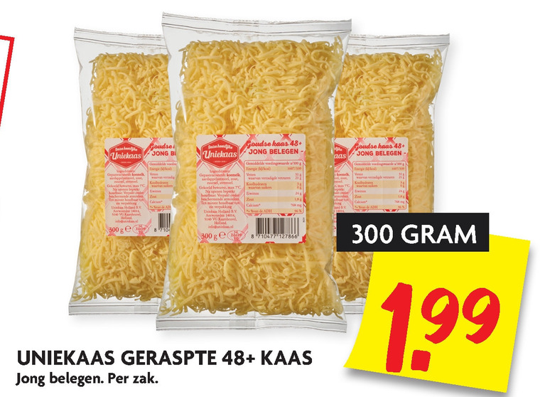 Uniekaas   geraspte kaas folder aanbieding bij  Dekamarkt - details