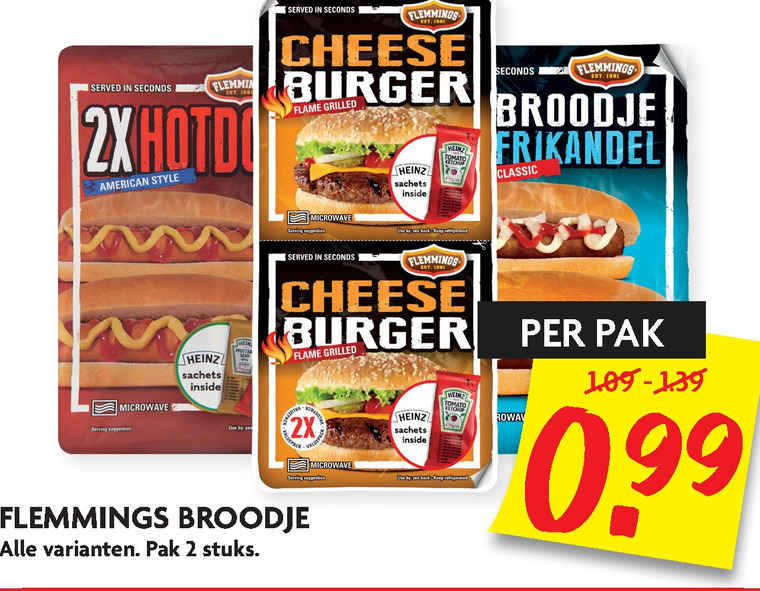 Flemmings   frikandelbroodjes, hamburger broodje folder aanbieding bij  Dekamarkt - details