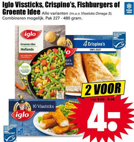 Iglo   diepvriesgroente, visburgers folder aanbieding bij  Dirk - details