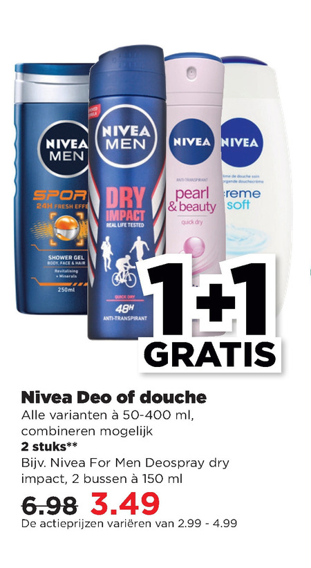 Nivea   deodorant, douchegel folder aanbieding bij  Plus - details