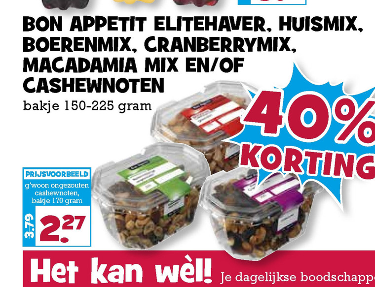 Bon Appetit   noten, cashewnoten folder aanbieding bij  Boons Markt - details