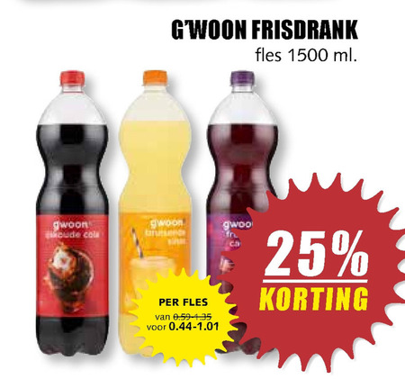 Gwoon   frisdrank, cola folder aanbieding bij  MCD Supermarkt Basis - details