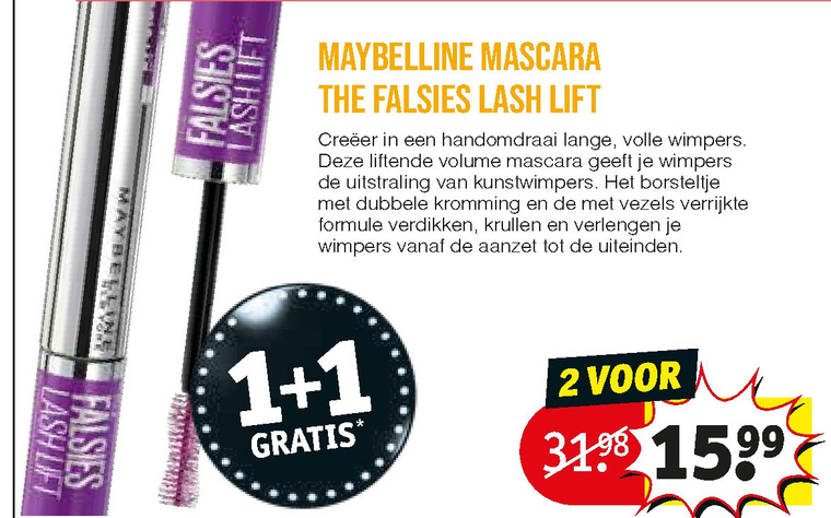 Maybelline   mascara folder aanbieding bij  Kruidvat - details