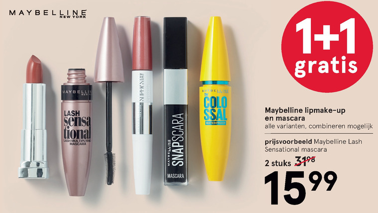 Maybelline   mascara, lipgloss folder aanbieding bij  Etos - details