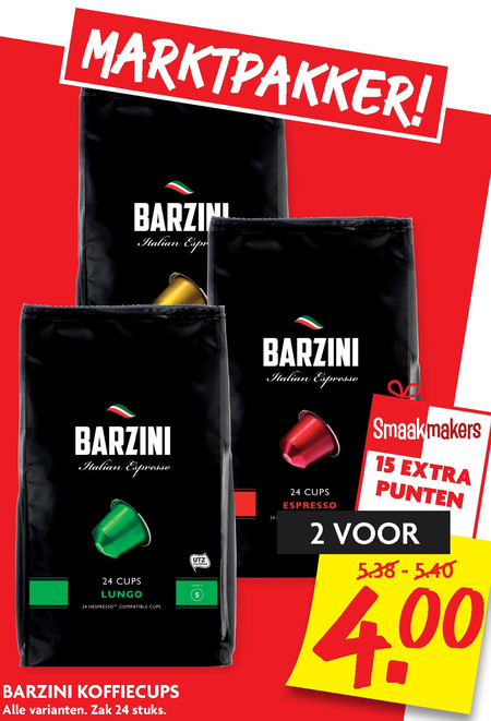 Barzini   koffiecups folder aanbieding bij  Dekamarkt - details