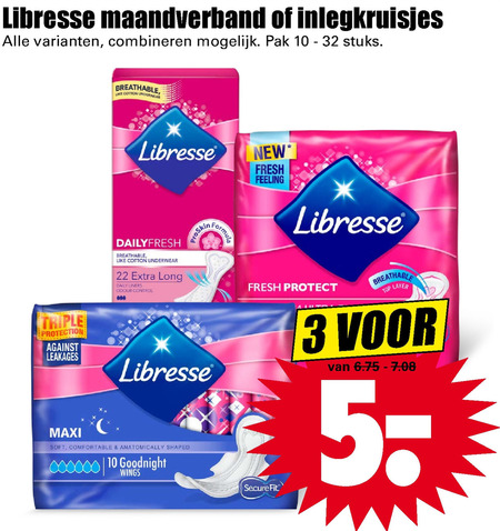 Libresse   maandverband, inlegkruisjes folder aanbieding bij  Dirk - details