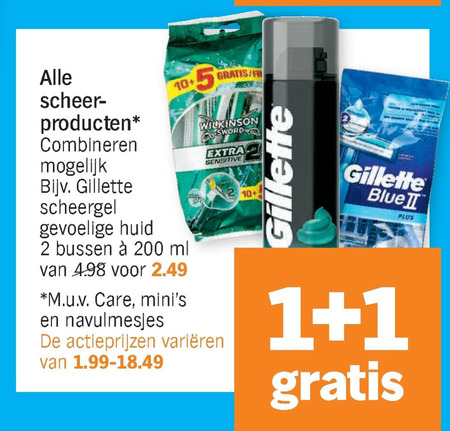 Wilkinson   scheergel, wegwerpscheermesjes folder aanbieding bij  Albert Heijn - details