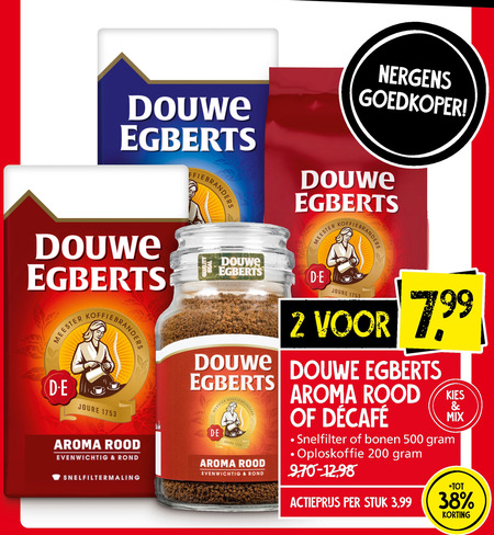 Douwe Egberts   oploskoffie, koffiebonen folder aanbieding bij  Jan Linders - details