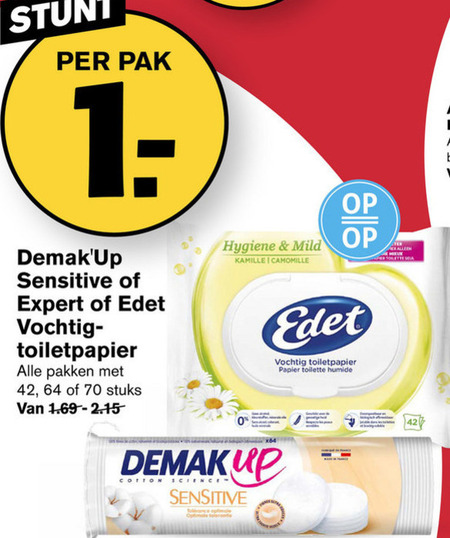 Edet   vochtig toiletpapier, wattenschijfjes folder aanbieding bij  Hoogvliet - details