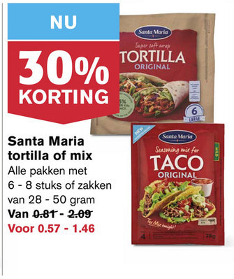 Santa Maria   maaltijdmix, tortilla folder aanbieding bij  Hoogvliet - details