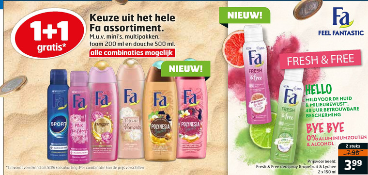 Fa   deodorant, badschuim folder aanbieding bij  Trekpleister - details