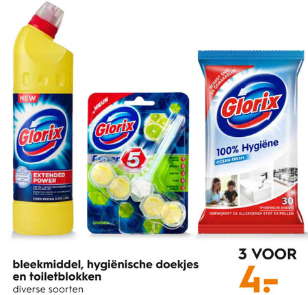 Glorix   bleekmiddel, vochtige schoonmaakdoekjes folder aanbieding bij  Blokker - details