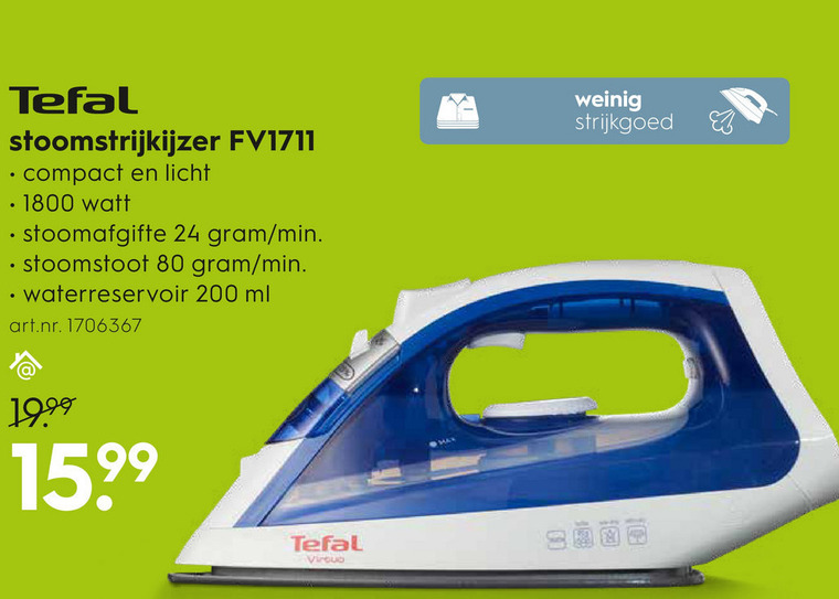 Tefal   stoomstrijkijzer folder aanbieding bij  Blokker - details