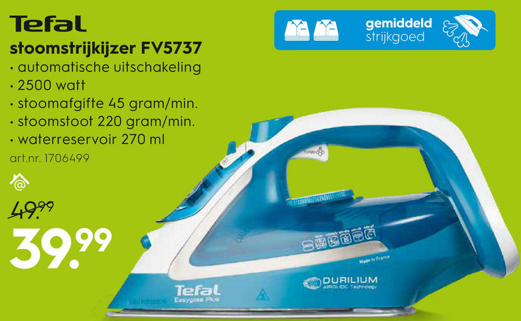 Tefal   stoomstrijkijzer folder aanbieding bij  Blokker - details