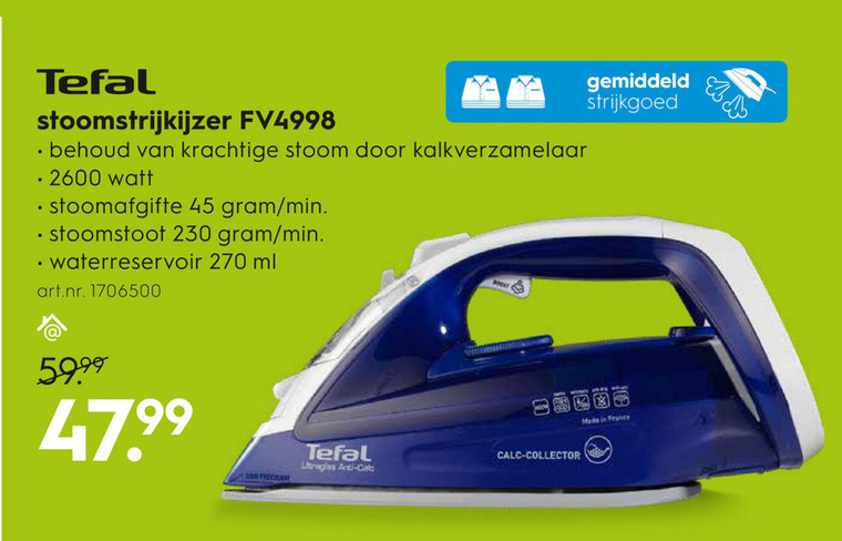 Tefal   stoomstrijkijzer folder aanbieding bij  Blokker - details