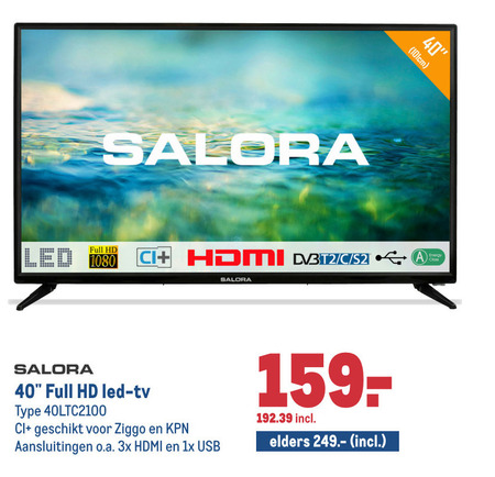 Salora   led breedbeeldtelevisie folder aanbieding bij  Makro - details