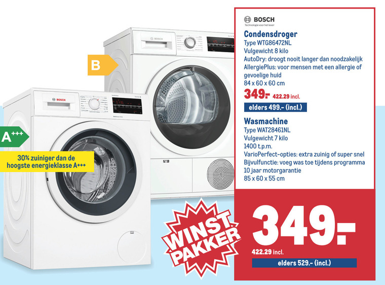 Bosch   condensdroger, wasmachine folder aanbieding bij  Makro - details