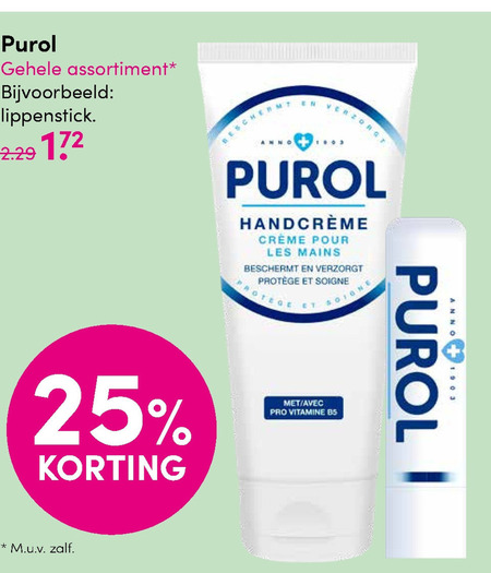 Purol   lippenbalsem, handcreme folder aanbieding bij  D.I.O. Drogist - details