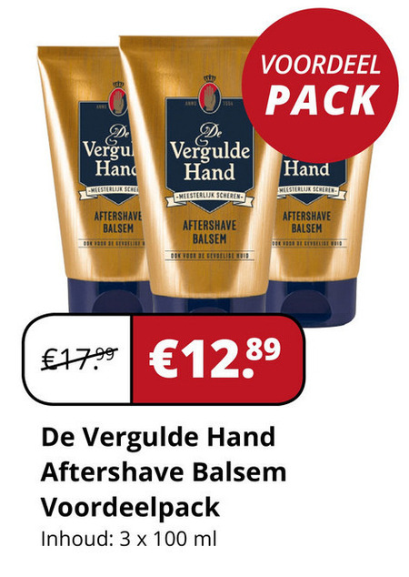Opname Tien wassen De Vergulde Hand aftershave balsem folder aanbieding bij  Voordeeldrogisterij.nl - details