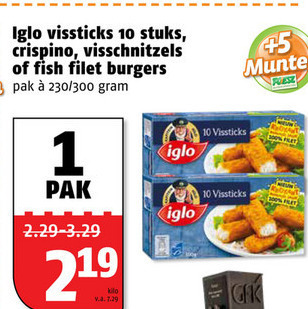 Iglo   visburgers, vissticks folder aanbieding bij  Poiesz - details