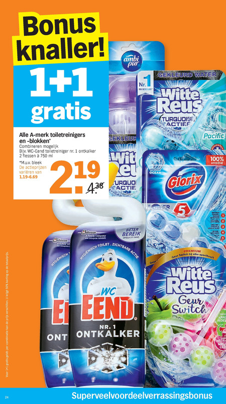 Witte Reus   toiletreiniger, toiletblok folder aanbieding bij  Albert Heijn - details