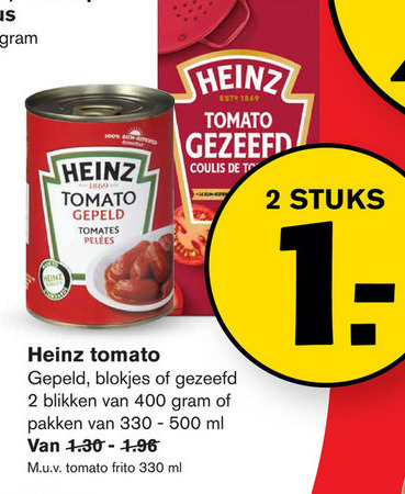 Heinz   tomatenpuree, tomatenblokjes folder aanbieding bij  Hoogvliet - details