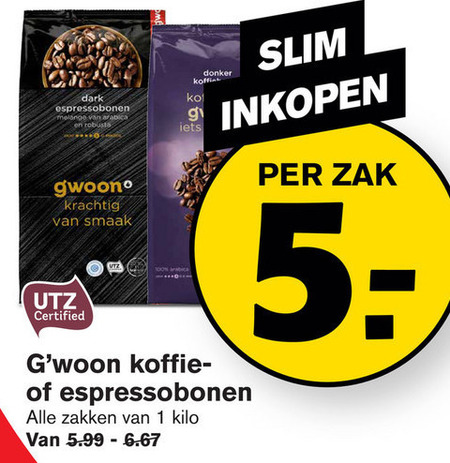 Gwoon   koffiebonen folder aanbieding bij  Hoogvliet - details