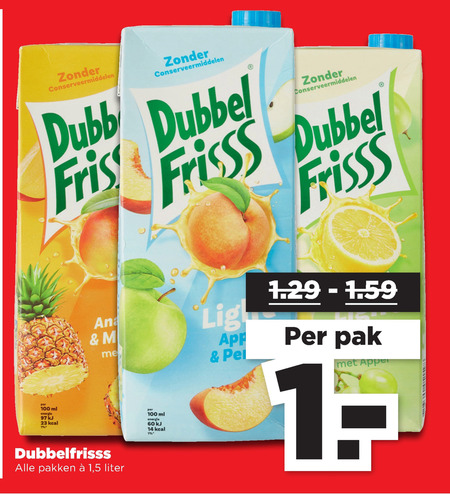 Dubbelfrisss   fruitdrank folder aanbieding bij  Plus - details