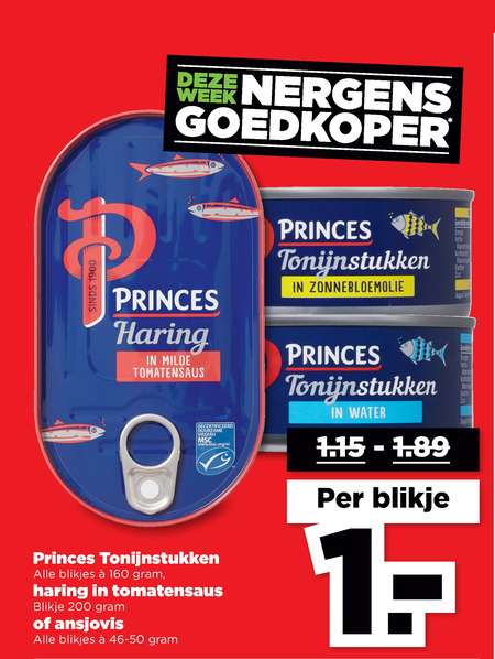 Princes   tonijn in blik, ansjovis folder aanbieding bij  Plus - details