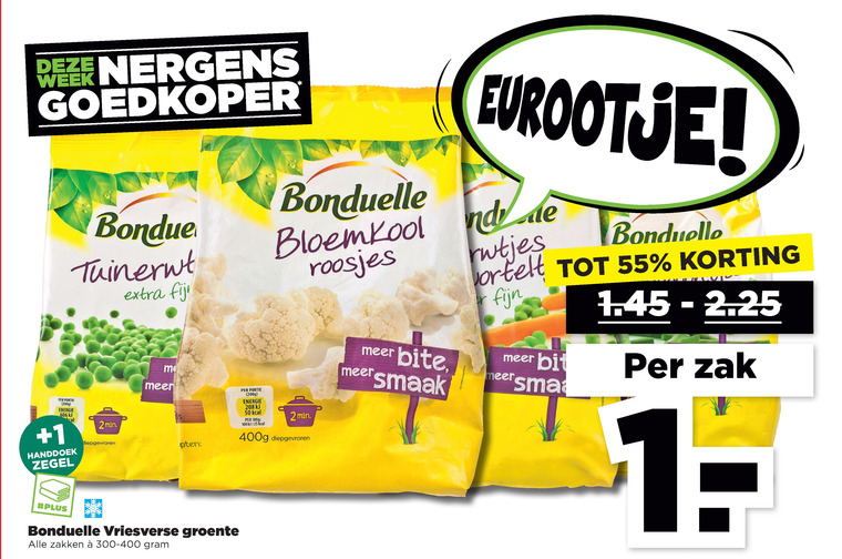 Bonduelle   diepvriesgroente folder aanbieding bij  Plus - details