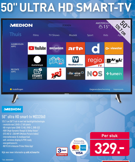 Medion   4k ultrahd televisies folder aanbieding bij  Aldi - details