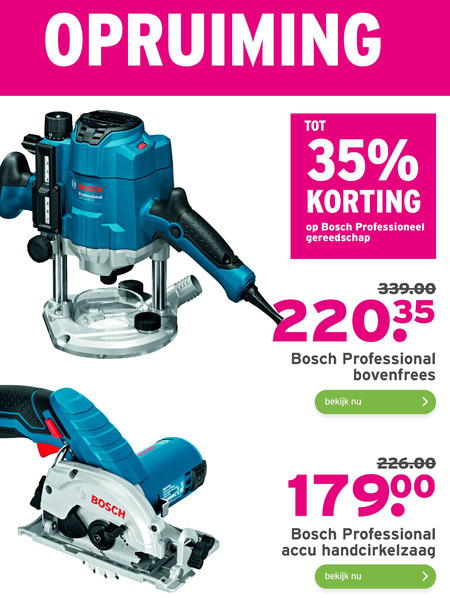 Bosch   handcirkelzaag, bovenfrees folder aanbieding bij  Gamma - details