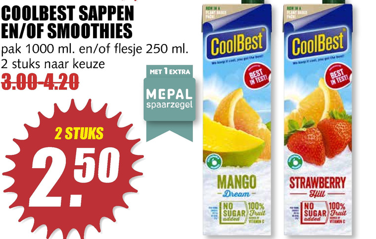 Coolbest   vruchtensap, fruitsmoothie folder aanbieding bij  MCD Supermarkt Basis - details