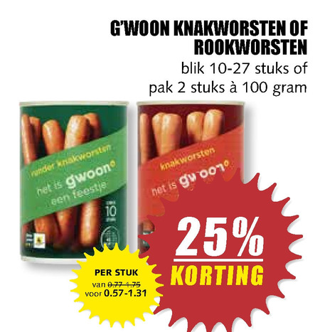 Gwoon   knakworst, rookworst folder aanbieding bij  MCD Supermarkt Basis - details